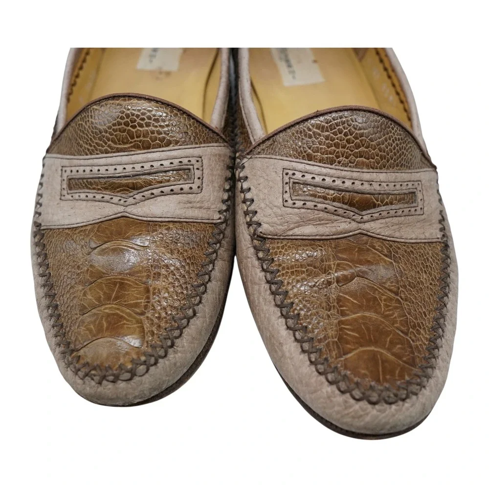 Moreschi Tan Ostrich Leather Penny Loafers Mens 9‎ Made in Italy
